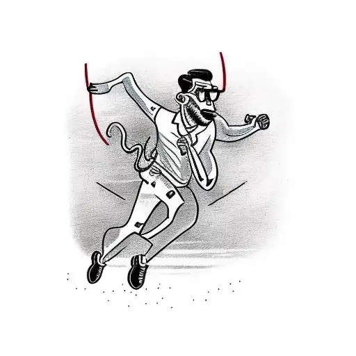 A powerful image of a runner breaking through a finish line tape tattoo design idea