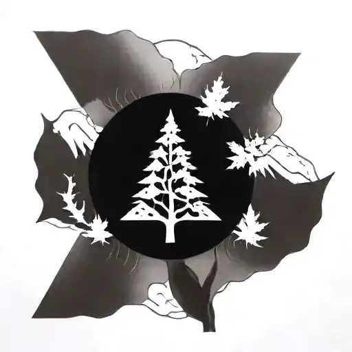 mountains and maple tree inside zelda triforce tattoo design idea