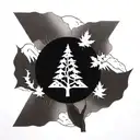 mountains and maple tree inside zelda triforce tattoo design idea
