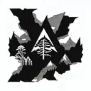mountains and maple tree inside zelda triforce tattoo design idea