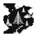 mountains and maple tree inside zelda triforce tattoo design idea