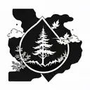 mountains and maple tree inside zelda triforce tattoo design idea