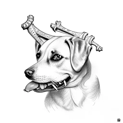 dog with bone tattoo design idea