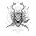 Dotwork dragon surrounded by samurai warriors tattoo design idea