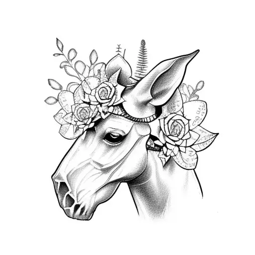horse skull decorated succulents ivy tattoo design idea