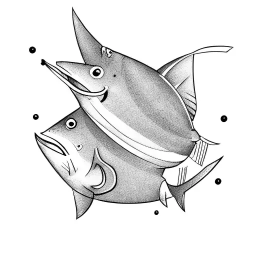 cartoon tuna playing guitar tattoo design idea