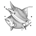 cartoon tuna playing guitar tattoo design idea