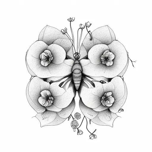 flowers blossoming from semicolon butterfly  tattoo design idea