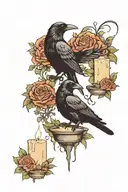 raven and candle with flowers surrounding tattoo design idea