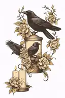 raven and candle with flowers surrounding tattoo design idea