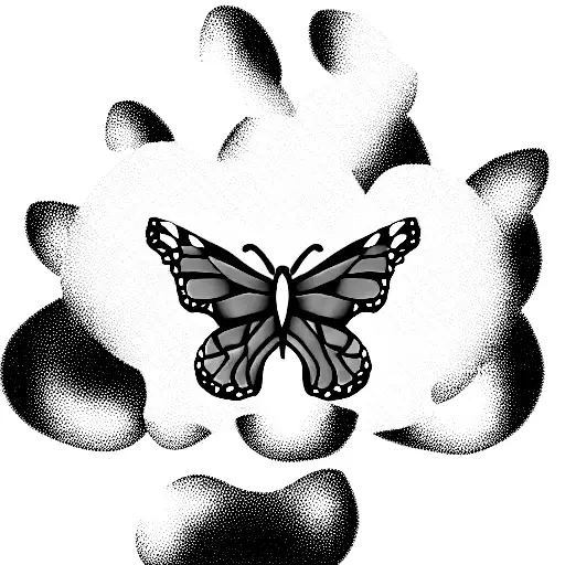 monarch butterfly with mushrooms and a bug  tattoo design idea