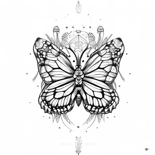 monarch butterfly with mushrooms  tattoo design idea