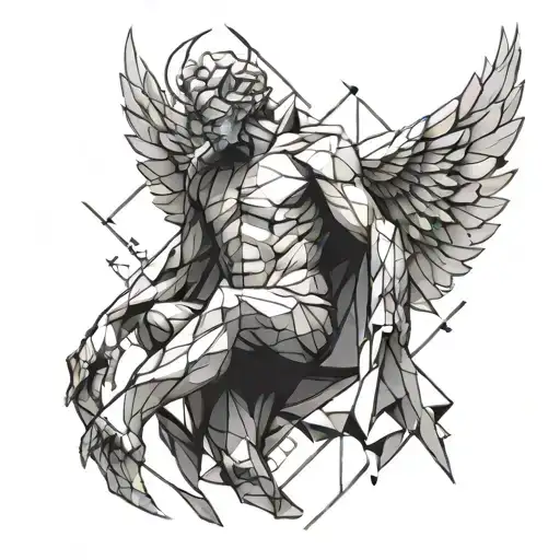 Angel man falling tattoo design idea