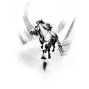horse running up mountain with eagle tattoo design idea