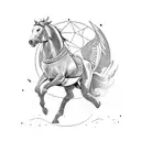 horse running up mountain with eagle tattoo design idea