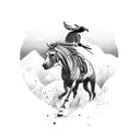 horse running up mountain with eagle tattoo design idea