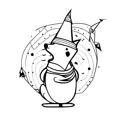 Fine line fox holding a balloon tattoo design idea