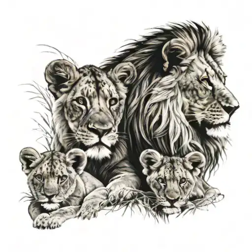 lion family and their cub tattoo design idea