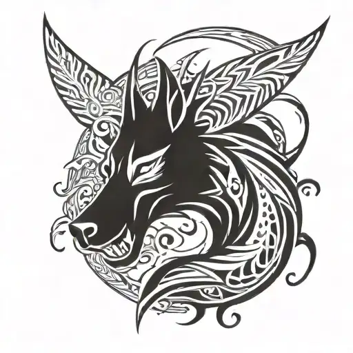 wolf arrow fire dragon tattoo design idea