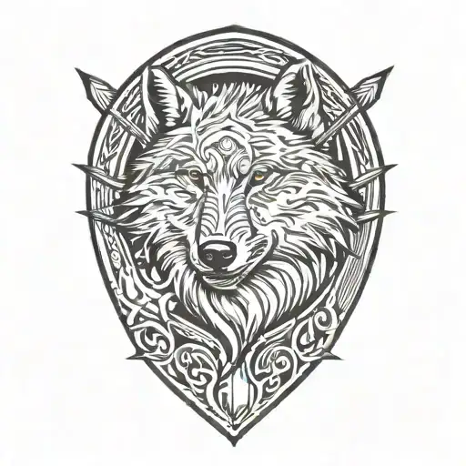 wolf fire arrow tattoo design idea