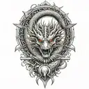 sun dragon arrows crossed tattoo design idea