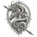 sun dragon arrows crossed tattoo design idea