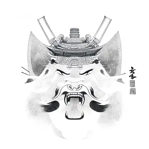 Samurai with fudog tattoo design idea