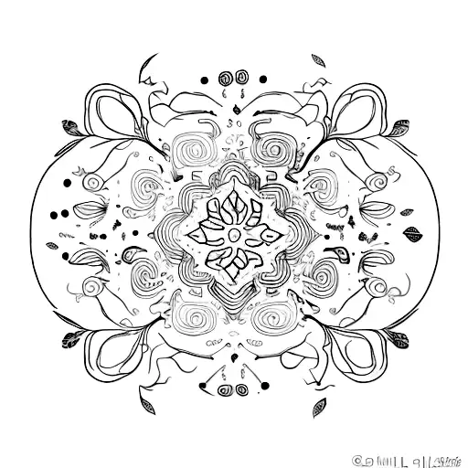 A coffee cup with intricate patterns made of plants and cats tattoo design idea