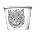 A coffee cup with intricate patterns made of plants and cats tattoo design idea