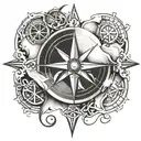 wheel of time, compass, time to roll the dice tattoo design idea