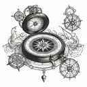 wheel of time, compass, time to roll the dice tattoo design idea