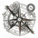 wheel of time, compass, time to roll the dice tattoo design idea