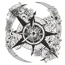 wheel of time, compass, time to roll the dice tattoo design idea