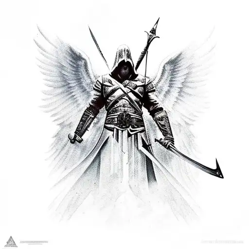 archangel with sword that looks like assasins creed tattoo design idea