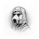 Man with Skimask in the middle, one Cane Corso on the left side, one cane corso on the right site tattoo design idea