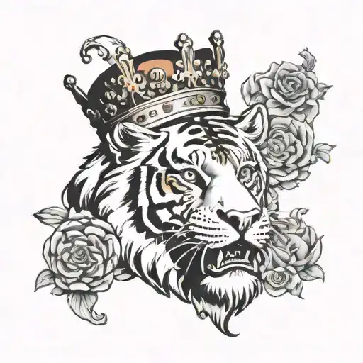 face with quarters of albert eisnstein, greek god, tiger and joker and crown on top tattoo design idea