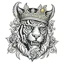 face with quarters of albert eisnstein, greek god, tiger and joker and crown on top tattoo design idea