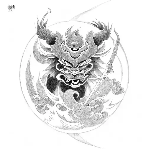 Combine elements of Japanese art and mythological creatures into a powerful and majestic sleeve tattoo. tattoo design idea