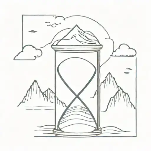 Hourglass with mountains and ocean tattoo design idea
