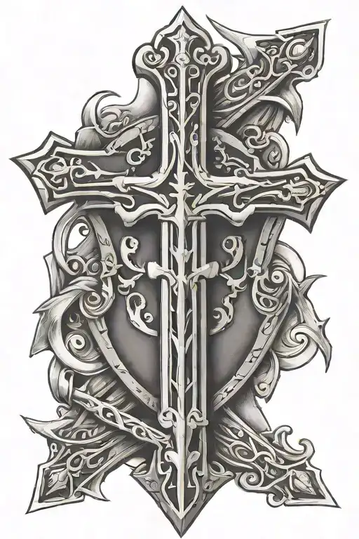 swords and shield templar cross tattoo design idea