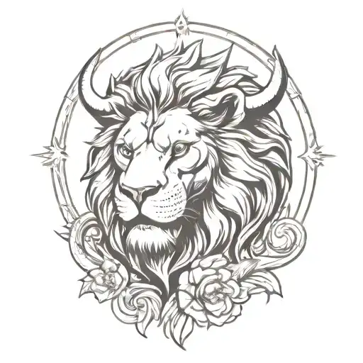 bull head lion face and phoneix rising from the ashes with sun and moon tattoo design idea
