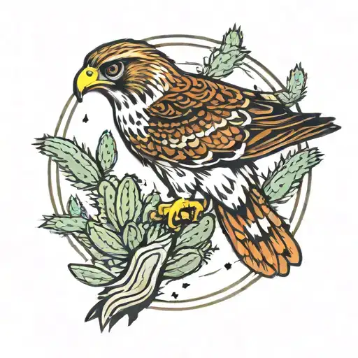 red tailed hawk on cactus  tattoo design idea