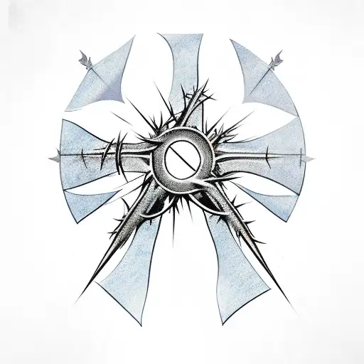 a cross with crown of thorns on the top tattoo design idea
