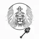 lion with a reflection of a cross in the eye tattoo design idea