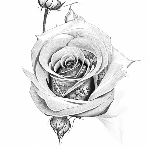 Black and white tattoo stencil with rose and honeysuckle, daffodils and chrysanthemum  tattoo design idea