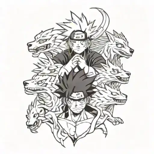 naruto, sasuke, itachi, kakashi, sakura 9 tails high resolution 8k tattoo design idea