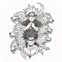 naruto, sasuke, itachi, kakashi, sakura 9 tails high resolution 8k tattoo design idea