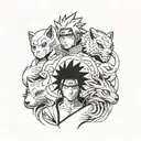 naruto, sasuke, itachi, kakashi, sakura 9 tails high resolution 8k tattoo design idea