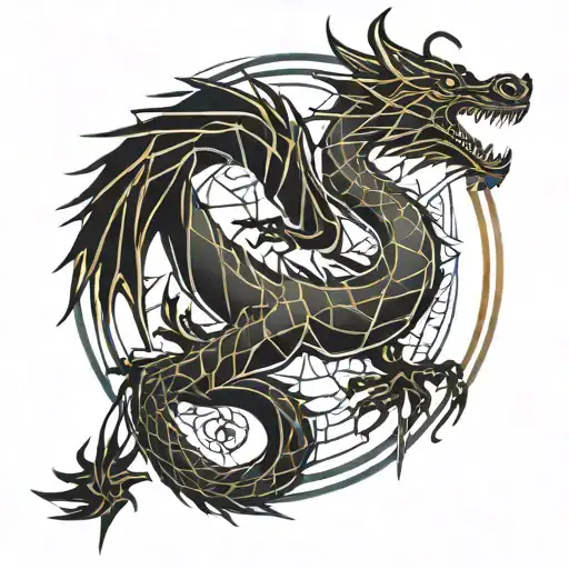 year of dragons, pieces star sign, masculine, abundant, strong,brave, charismatic, confident. tattoo design idea