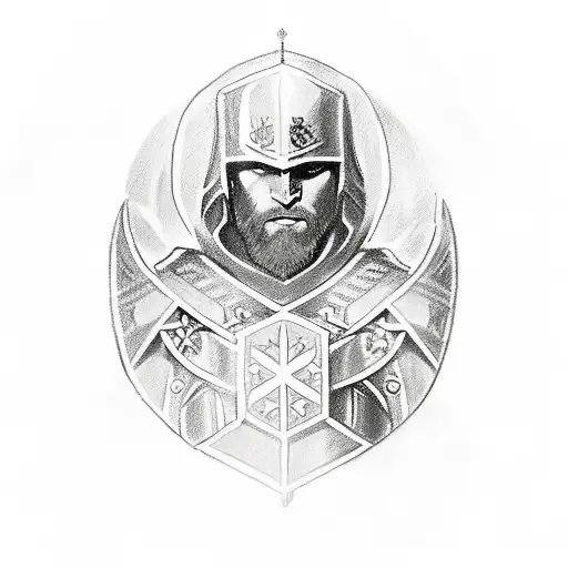 A sketch-style tattoo of a Templar knight with a shield and sword tattoo design idea
